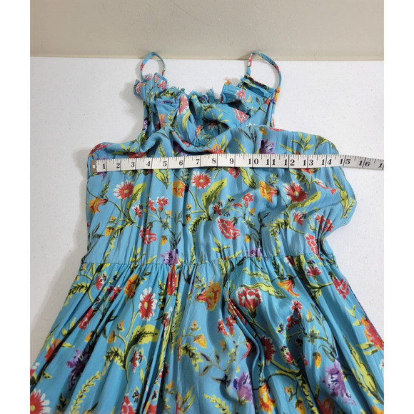 Angie Dress Womens SZ Large Blue Floral Ruffle Colorful Summer Sleeveless - Picture 3 of 16
